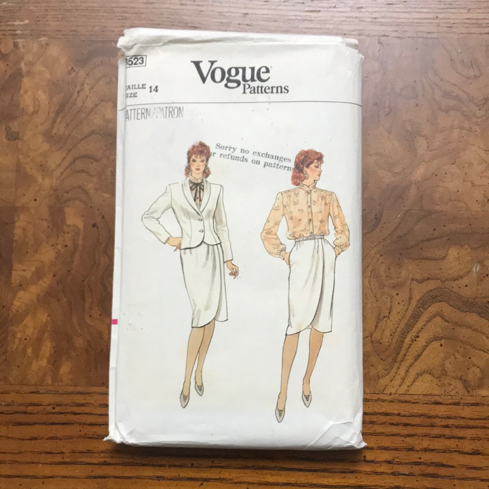 1970's Vintage Vogue Blazer, Wrap Skirt, Blouse Sewing Pattern #8523 Size 14